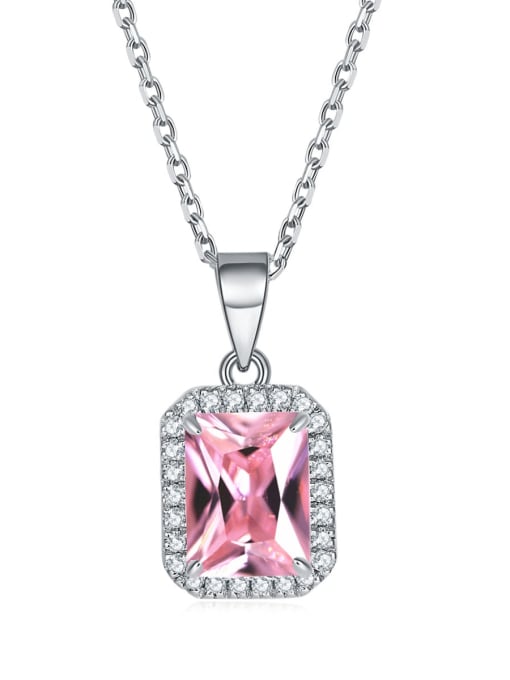 Pink [October] 925 Sterling Silver Birthstone Rectangle Dainty Necklace